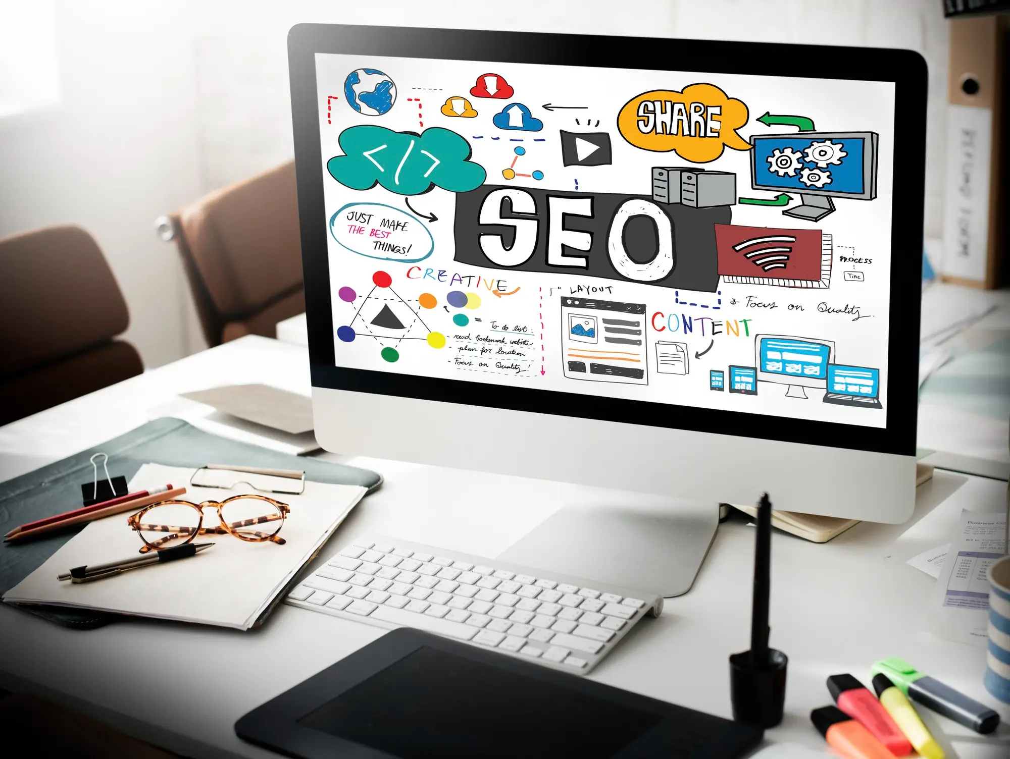 SEO services dashboard showing search rankings improving